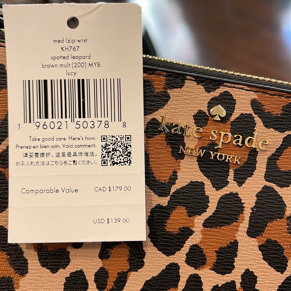 Kate Spade Lucy Leopard Medium L Zip Wristlet
Brown Multi Leopard 
NWT - Picture 6 of 16